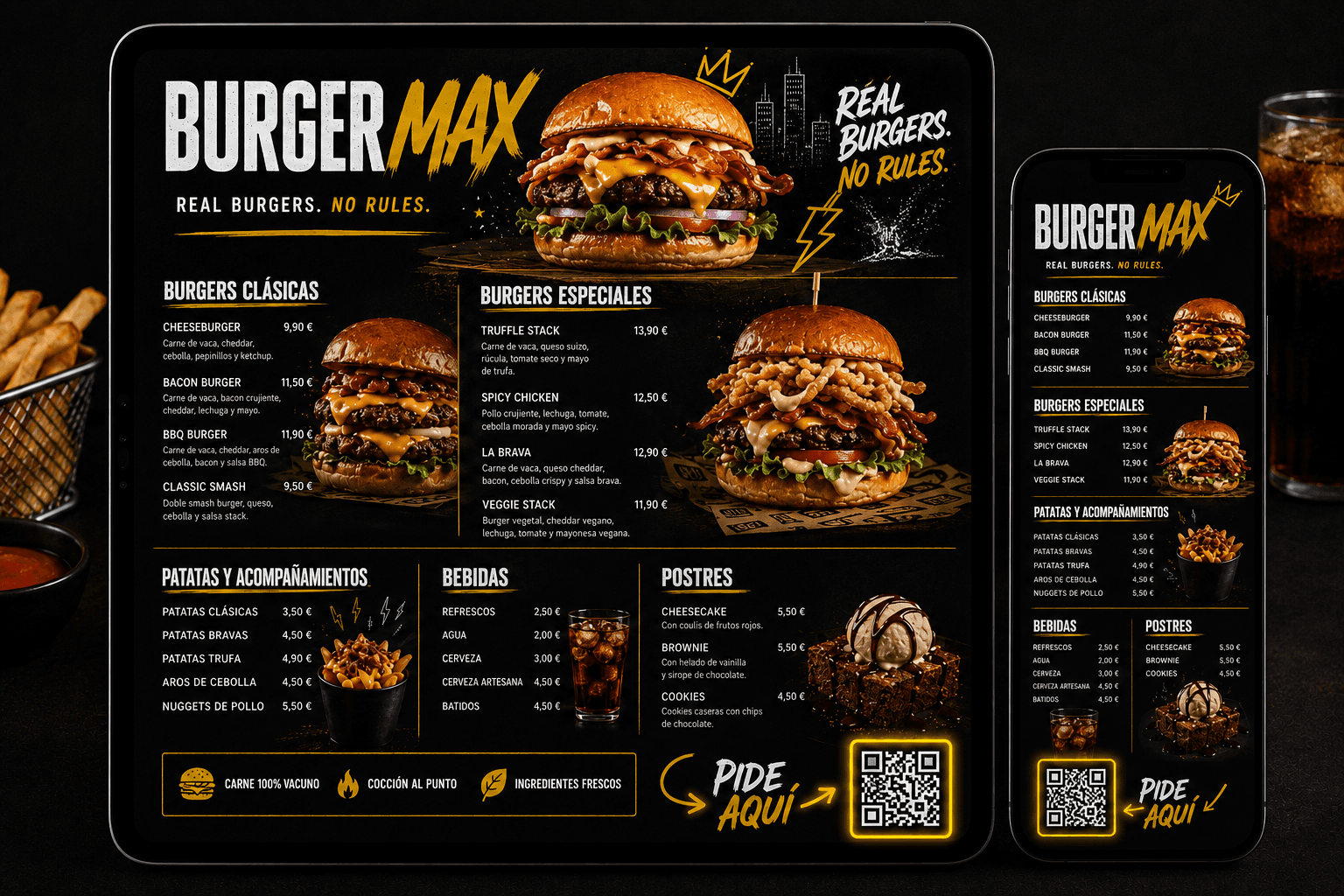 Carta digital para hamburguesería